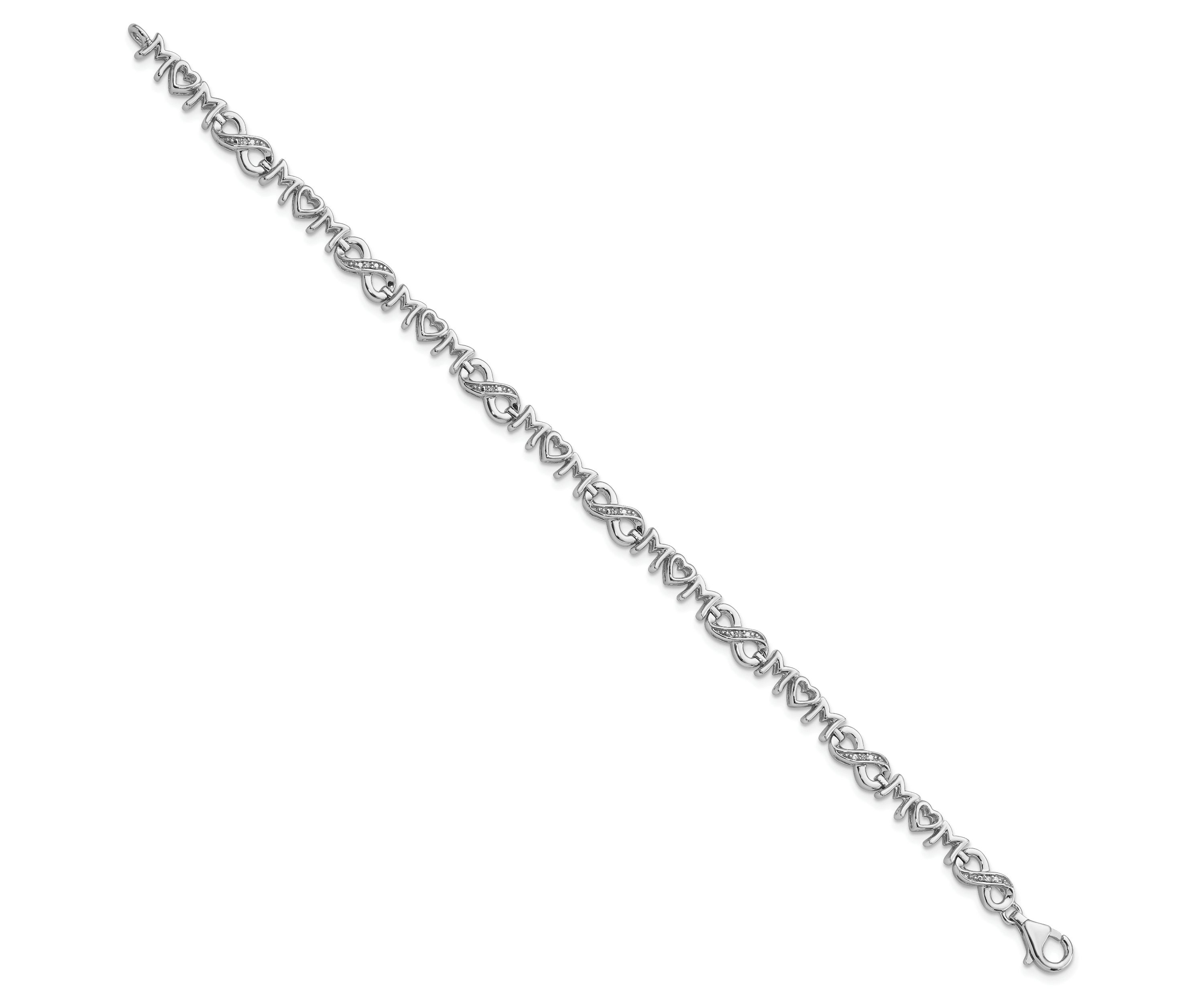 0.042 ct. t.w. Diamond Heart Mom Infinity Bracelet in Rhodium-plated Sterling Silver