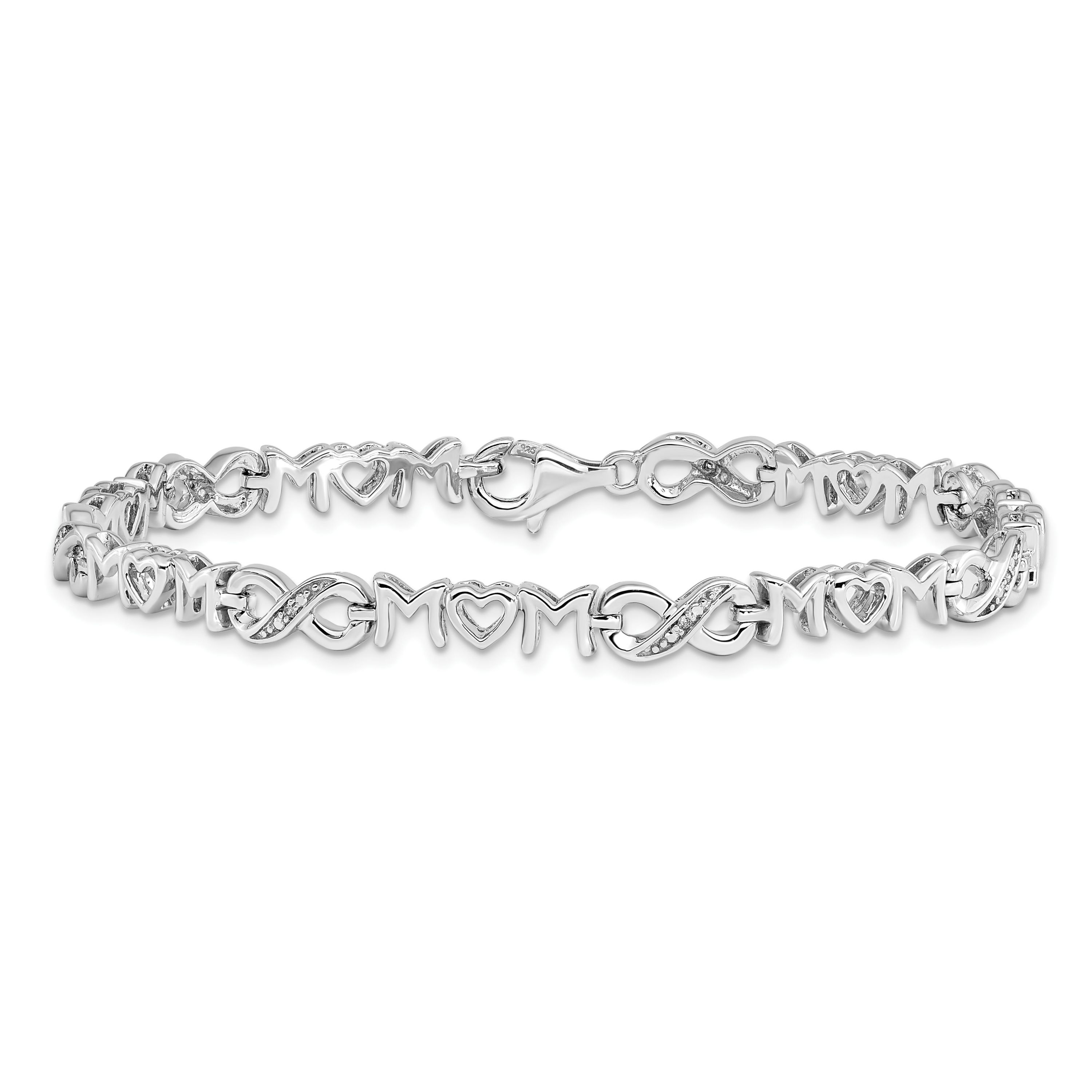 0.042 ct. t.w. Diamond Heart Mom Infinity Bracelet in Rhodium-plated Sterling Silver