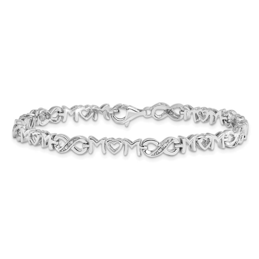 0.042 ct. t.w. Diamond Heart Mom Infinity Bracelet in Rhodium-plated Sterling Silver