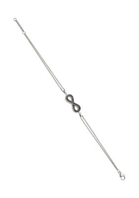 Belk & Co 1/10 ct. t.w. Black and White Diamond Reversible Infinity with 0.5 Inch Extension Bracelet in Rhodium Plated Sterling Silver