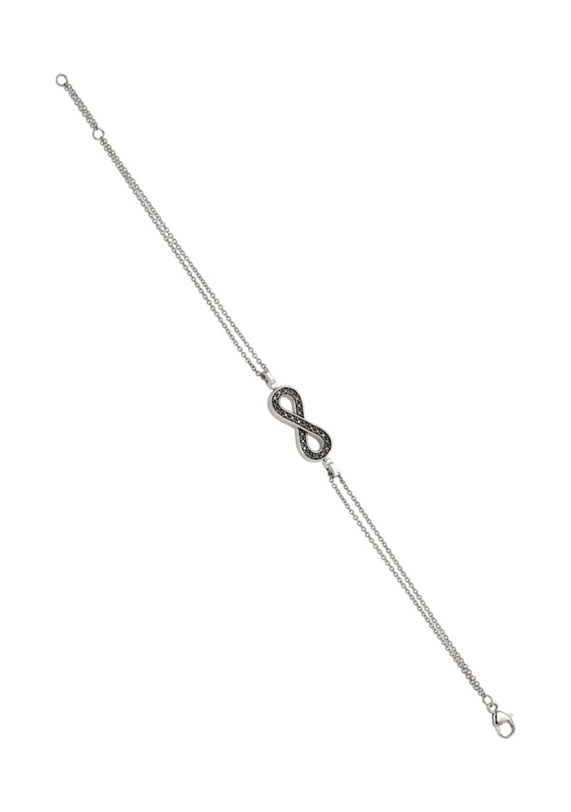 1/10 ct. t.w. Black and White Diamond Reversible Infinity with 0.5 Inch Extension Bracelet in Rhodium Plated Sterling Silver