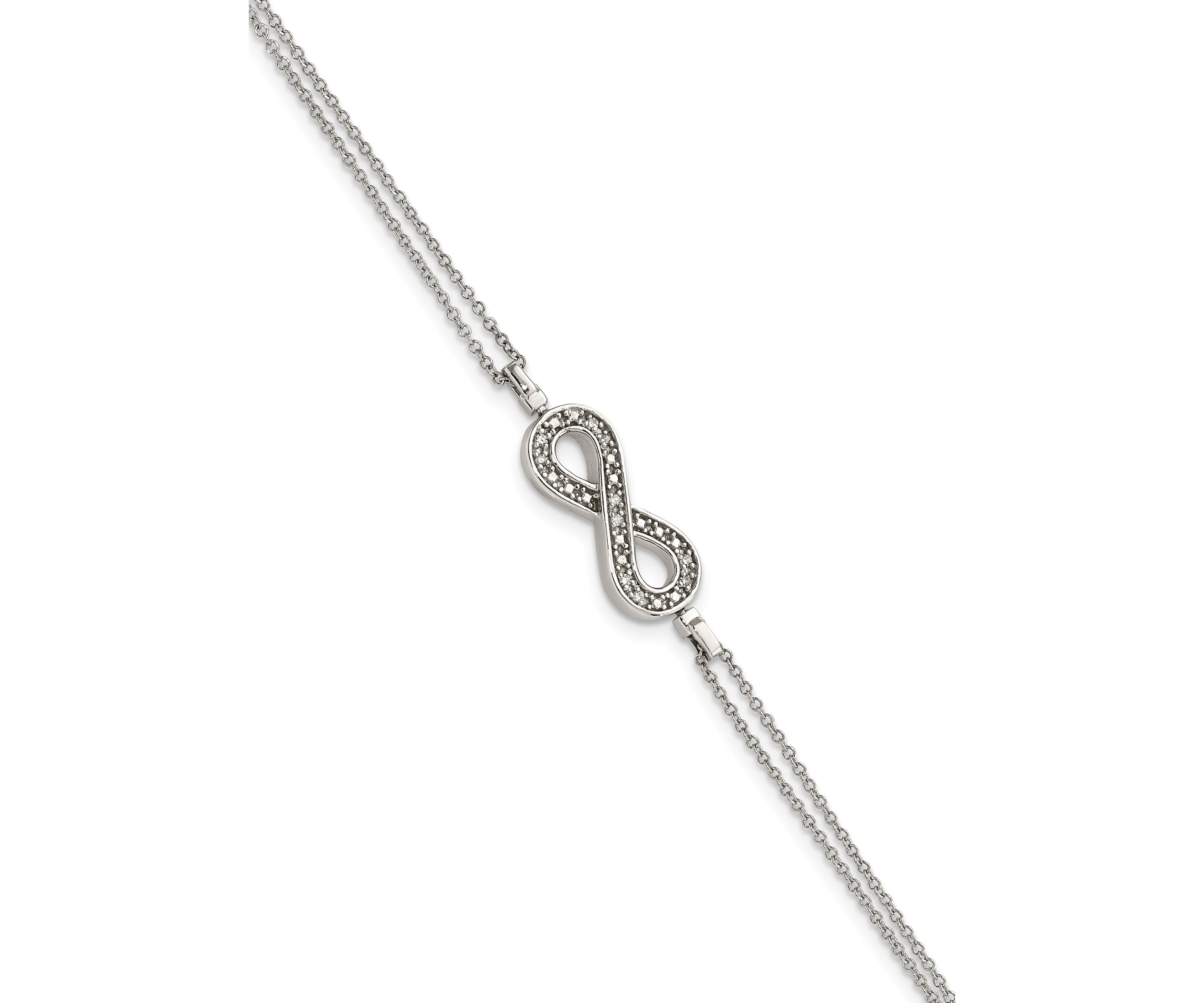 1/10 ct. t.w. Black and White Diamond Reversible Infinity with 0.5 Inch Extension Bracelet in Rhodium Plated Sterling Silver