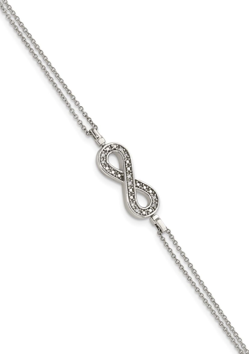 1/10 ct. t.w. Black and White Diamond Reversible Infinity with 0.5 Inch Extension Bracelet in Rhodium Plated Sterling Silver