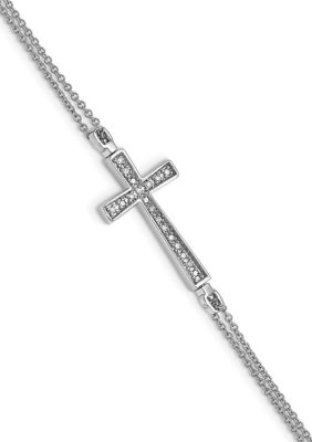 Belk & Co 1/10 Ct. T.w. Black And White Diamond Reversible Cross 2 Strand Bracelet In Rhodium Plated Sterling Silver