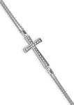 1/10 ct. t.w. Black and White Diamond Reversible Cross 2 Strand Bracelet in Rhodium Plated Sterling Silver