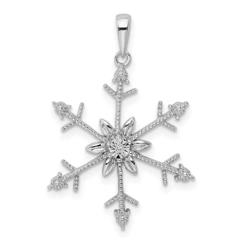 0.003 ct. t.w. Diamond SnowFlake Pendant in Rhodium-plated Sterling Silver