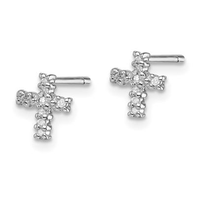 0.048 ct. t.w. Diamond Cross Post Earrings in Rhodium-plated Sterling Silver