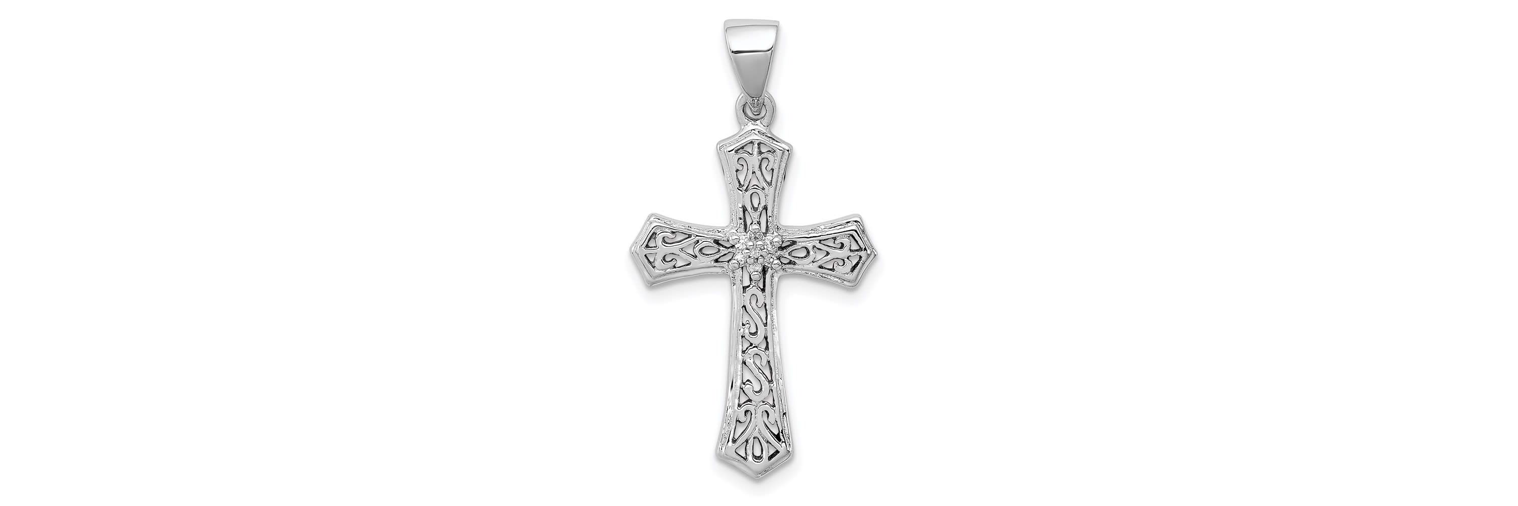 0.021 ct. t.w. Diamond Cross Pendant in Rhodium-plated Sterling Silver