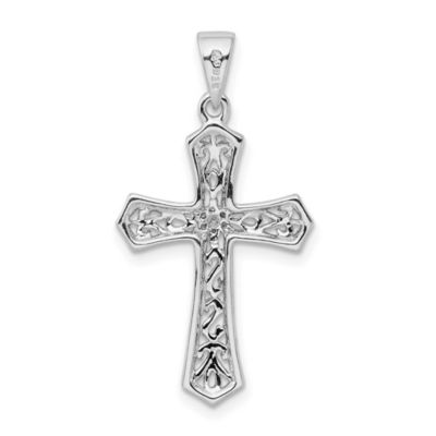 0.021 ct. t.w. Diamond Cross Pendant in Rhodium-plated Sterling Silver