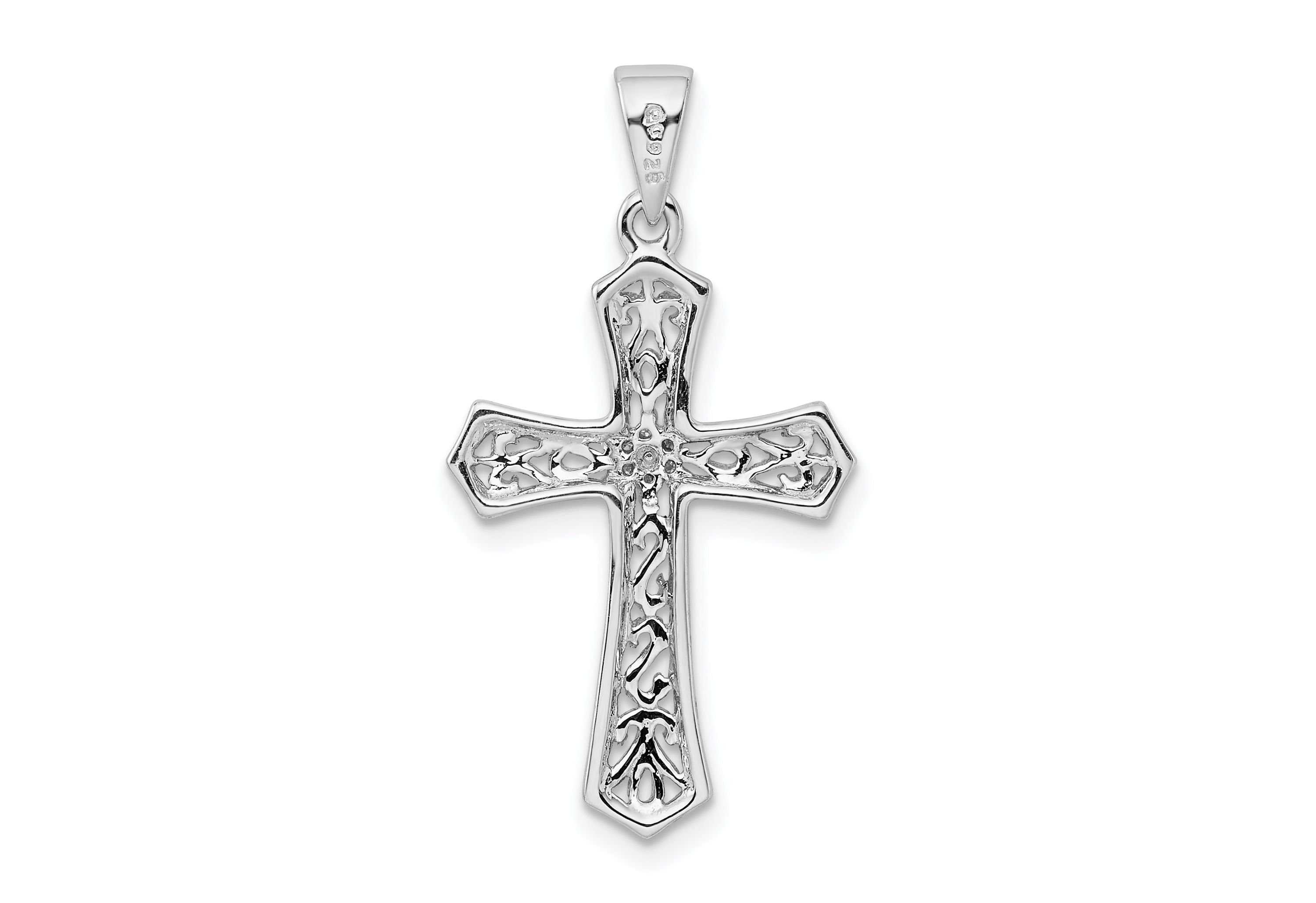 0.021 ct. t.w. Diamond Cross Pendant in Rhodium-plated Sterling Silver