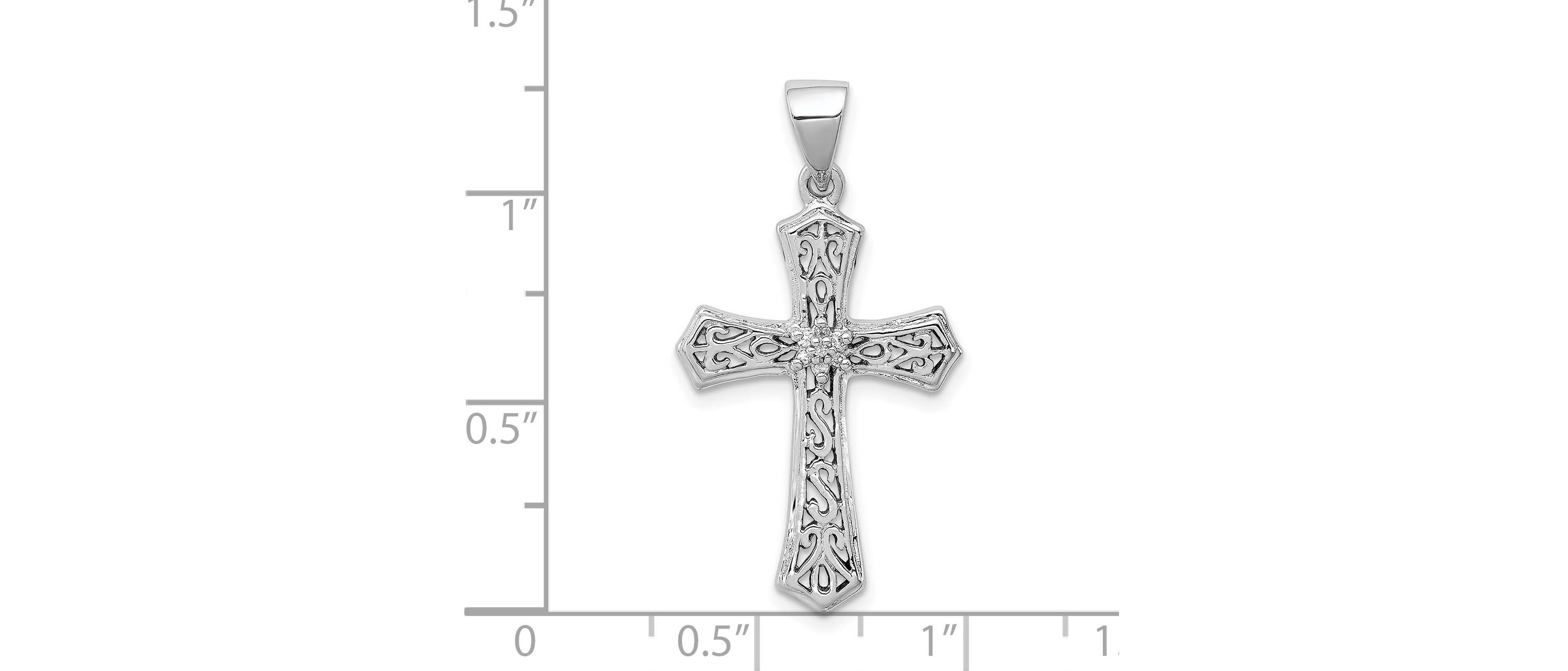 0.021 ct. t.w. Diamond Cross Pendant in Rhodium-plated Sterling Silver