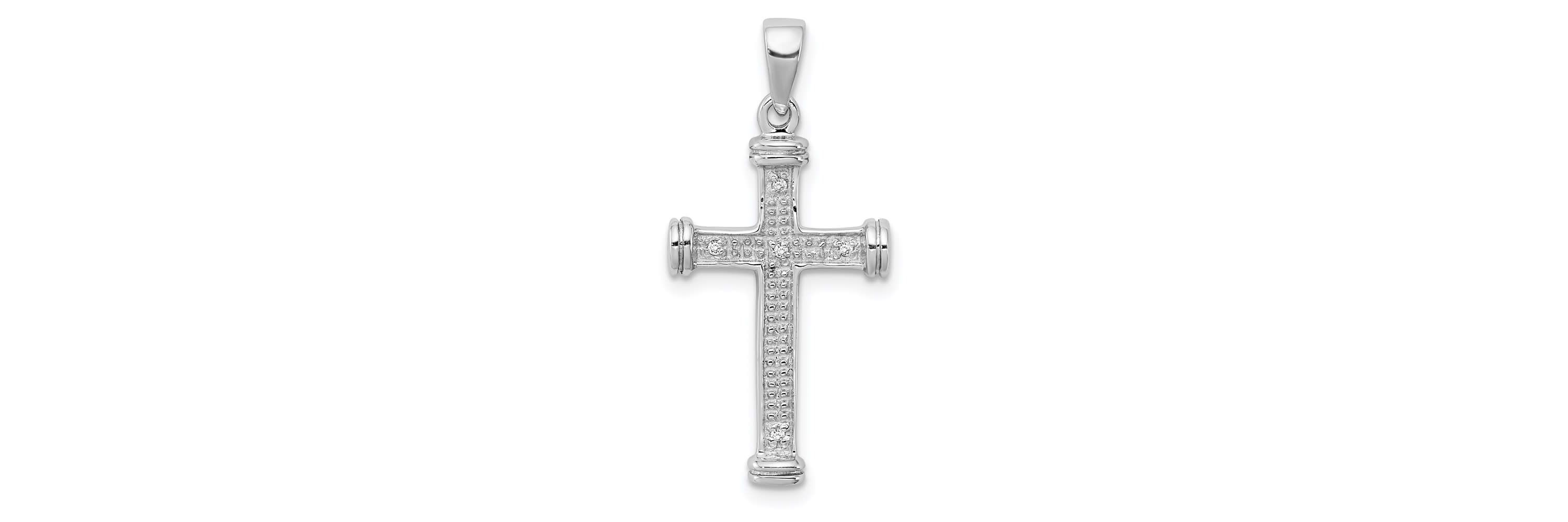 0.02 ct. t.w. Diamond Cross Pendant in Rhodium-plated Sterling Silver