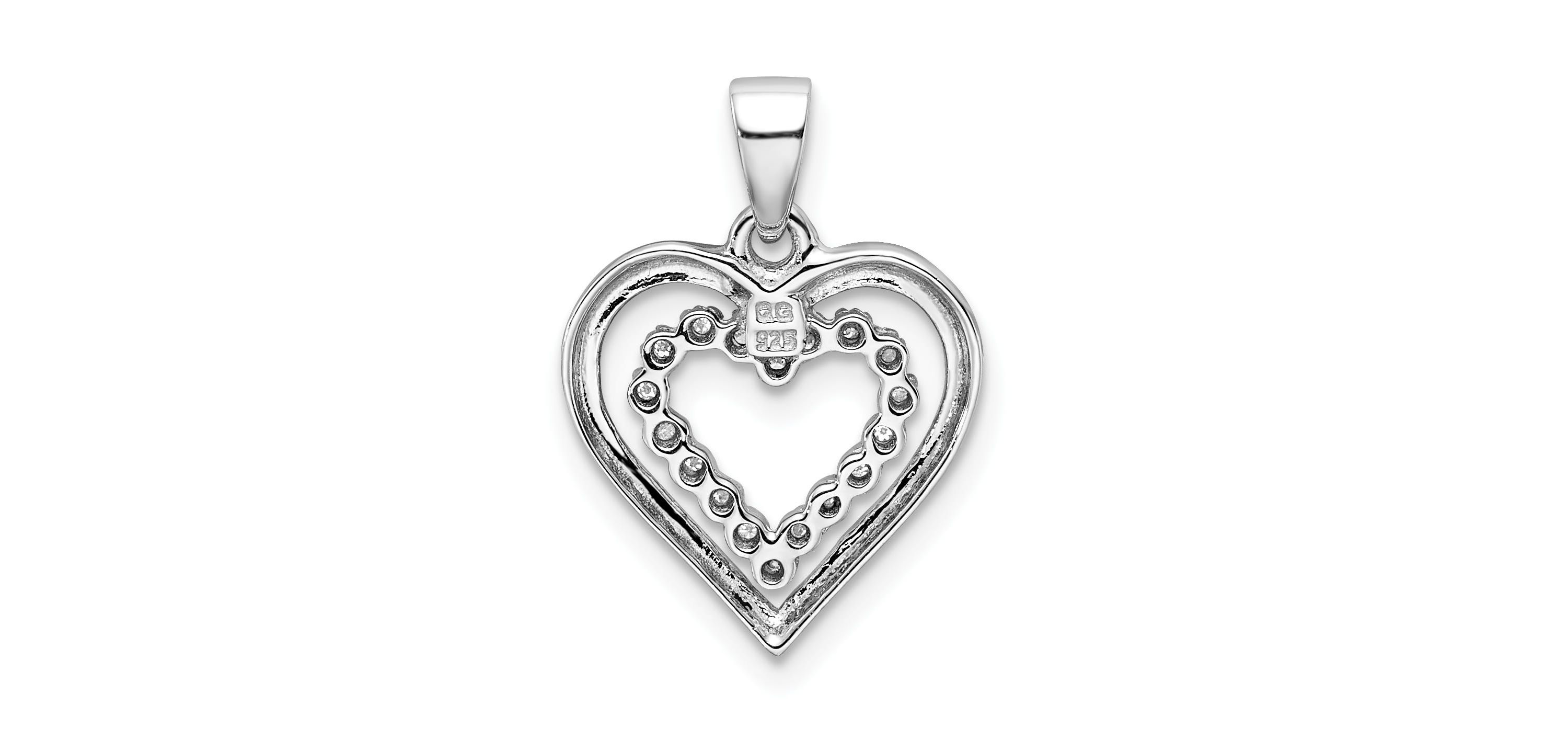 0.072 ct. t.w. Diamond Heart Pendant in Rhodium-plated Sterling Silver