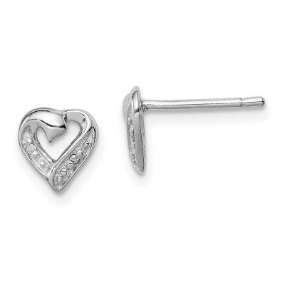 0.012 ct. t.w. Diamond Heart Post Earrings in Rhodium-plated Sterling Silver