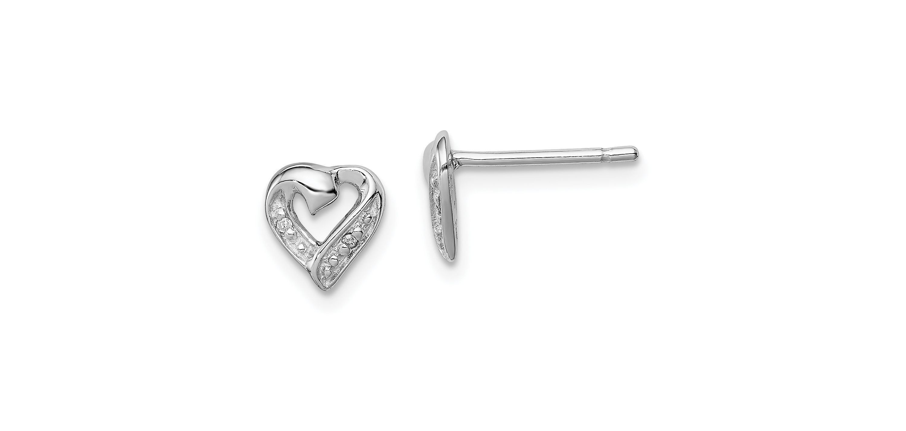 0.012 ct. t.w. Diamond Heart Post Earrings in Rhodium-plated Sterling Silver