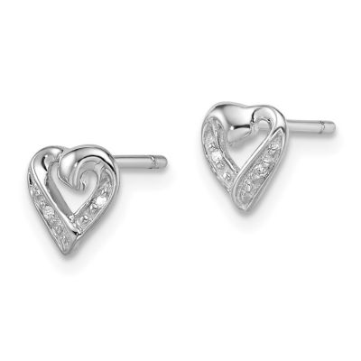 0.012 ct. t.w. Diamond Heart Post Earrings in Rhodium-plated Sterling Silver