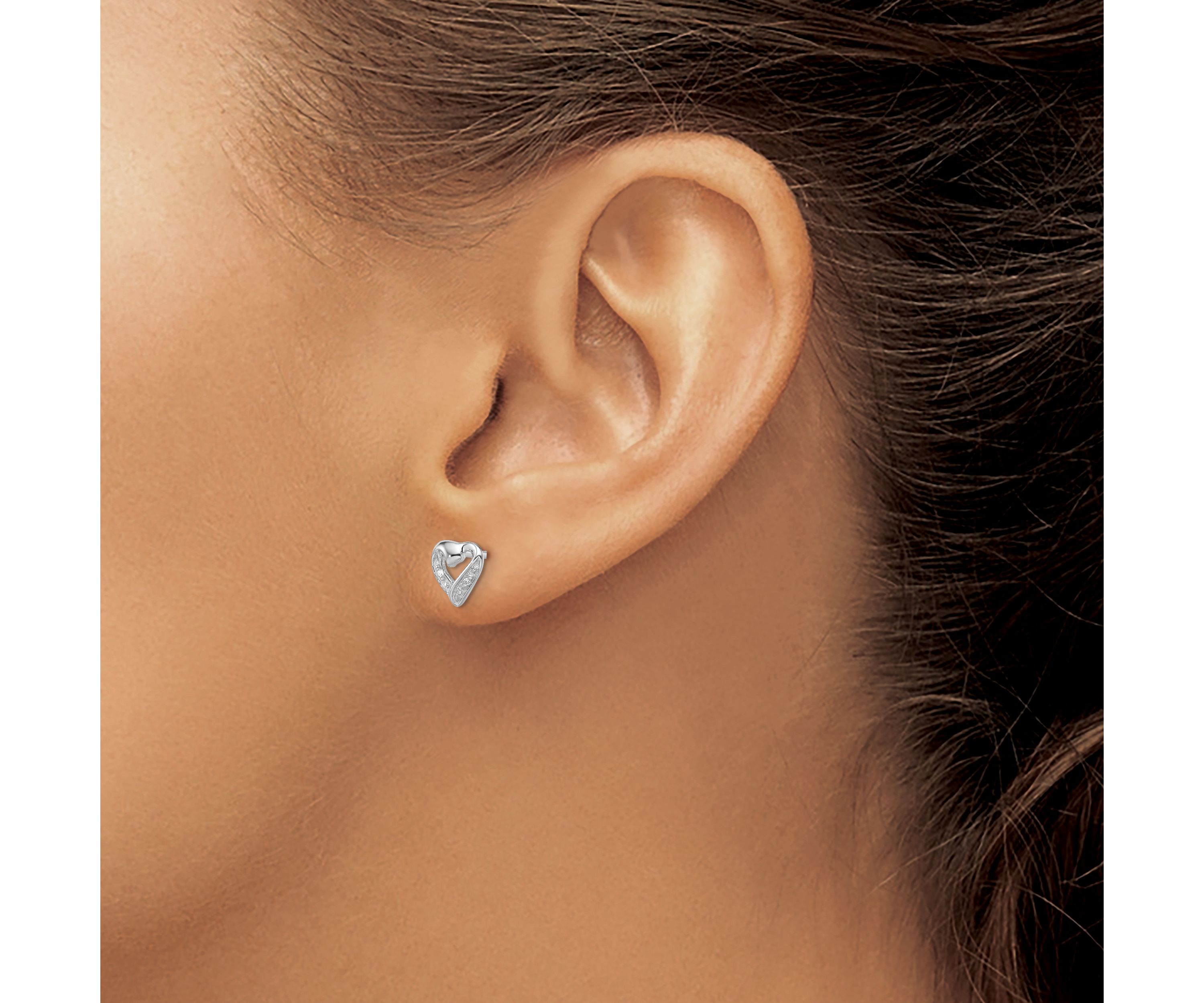 0.012 ct. t.w. Diamond Heart Post Earrings in Rhodium-plated Sterling Silver