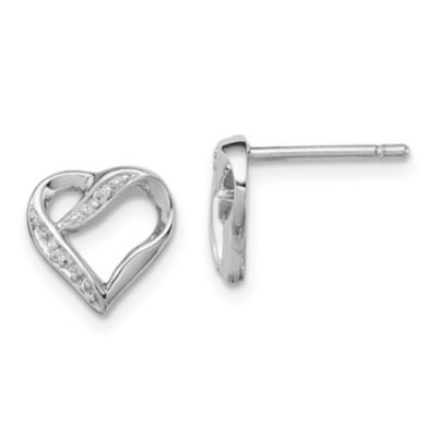 Belk & Co 0.012 ct. t.w. Diamond Heart Post Earrings in Rhodium-plated Sterling Silver, White