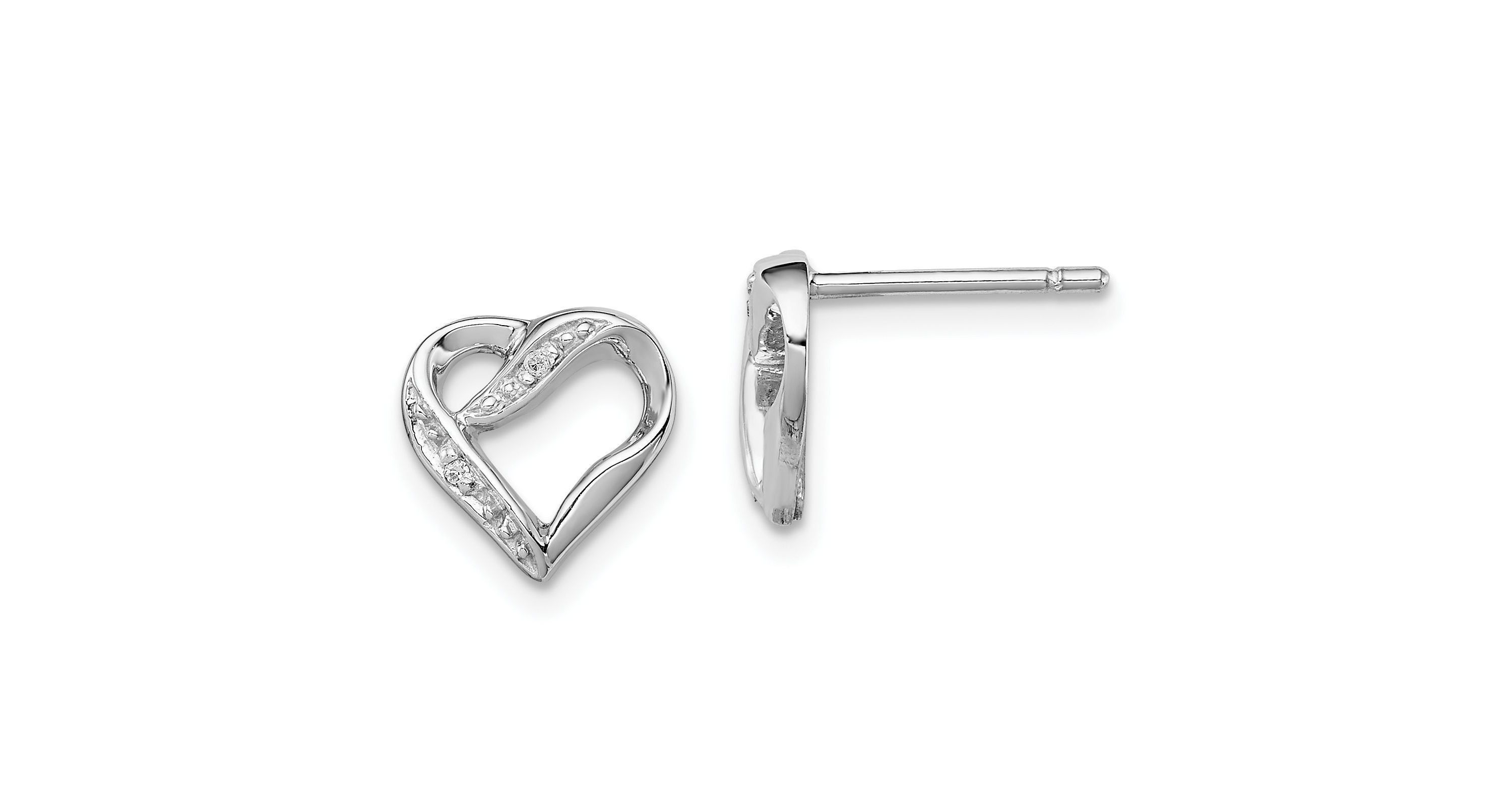0.012 ct. t.w. Diamond Heart Post Earrings in Rhodium-plated Sterling Silver