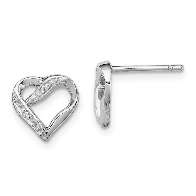 0.012 ct. t.w. Diamond Heart Post Earrings in Rhodium-plated Sterling Silver