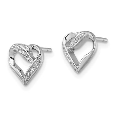 0.012 ct. t.w. Diamond Heart Post Earrings in Rhodium-plated Sterling Silver