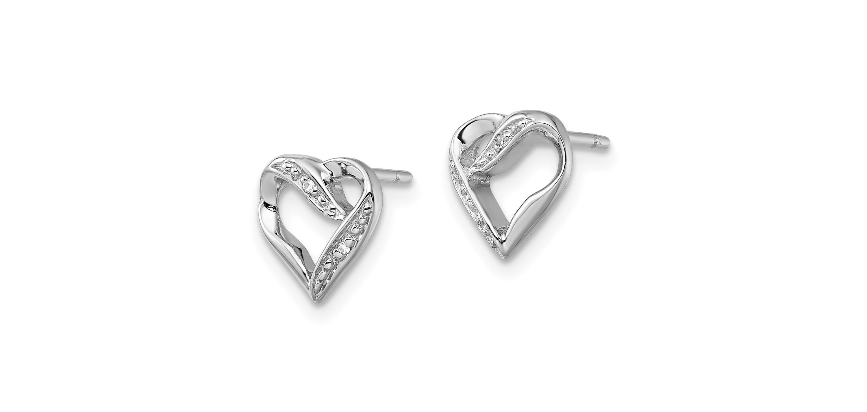 0.012 ct. t.w. Diamond Heart Post Earrings in Rhodium-plated Sterling Silver