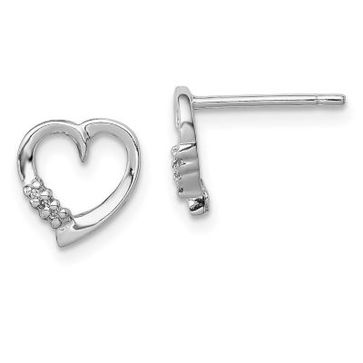 0.024 ct. t.w. Diamond Heart Post Earrings in Rhodium-plated Sterling Silver