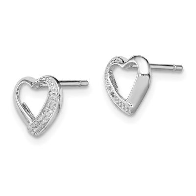 0.01 ct. t.w. Diamond Heart Post Earrings in Rhodium-plated Sterling Silver