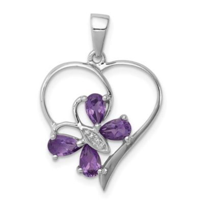 Belk & Co 3/4 ct. t.w. Amethyst and 0.003 ct. t.w. Diamond Butterfly Heart Pendant in Rhodium-plated Sterling Silver, White