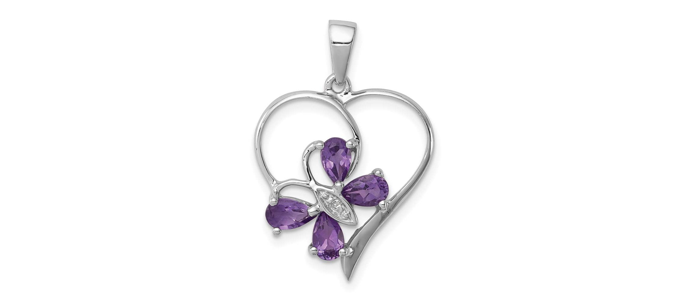 3/4 ct. t.w. Amethyst and 0.003 ct. t.w. Diamond Butterfly Heart Pendant in Rhodium-plated Sterling Silver