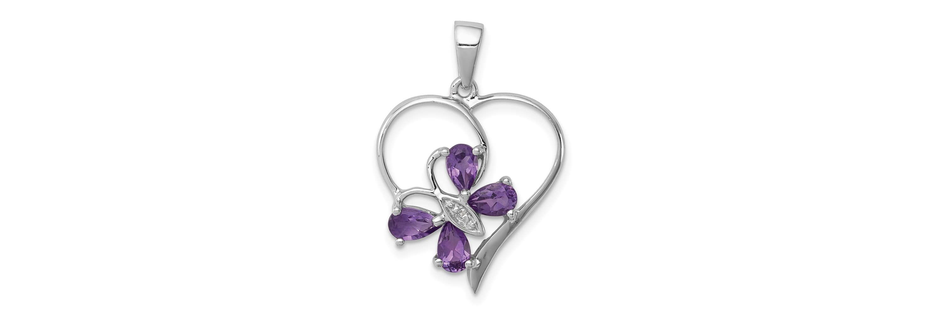 3/4 ct. t.w. Amethyst and 0.003 ct. t.w. Diamond Butterfly Heart Pendant in Rhodium-plated Sterling Silver