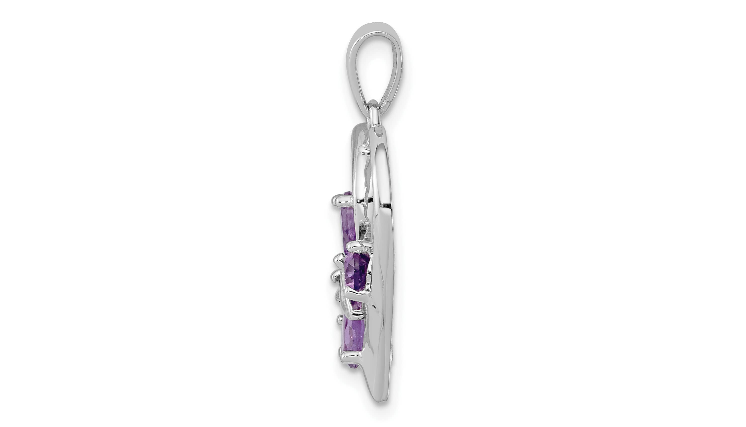 3/4 ct. t.w. Amethyst and 0.003 ct. t.w. Diamond Butterfly Heart Pendant in Rhodium-plated Sterling Silver