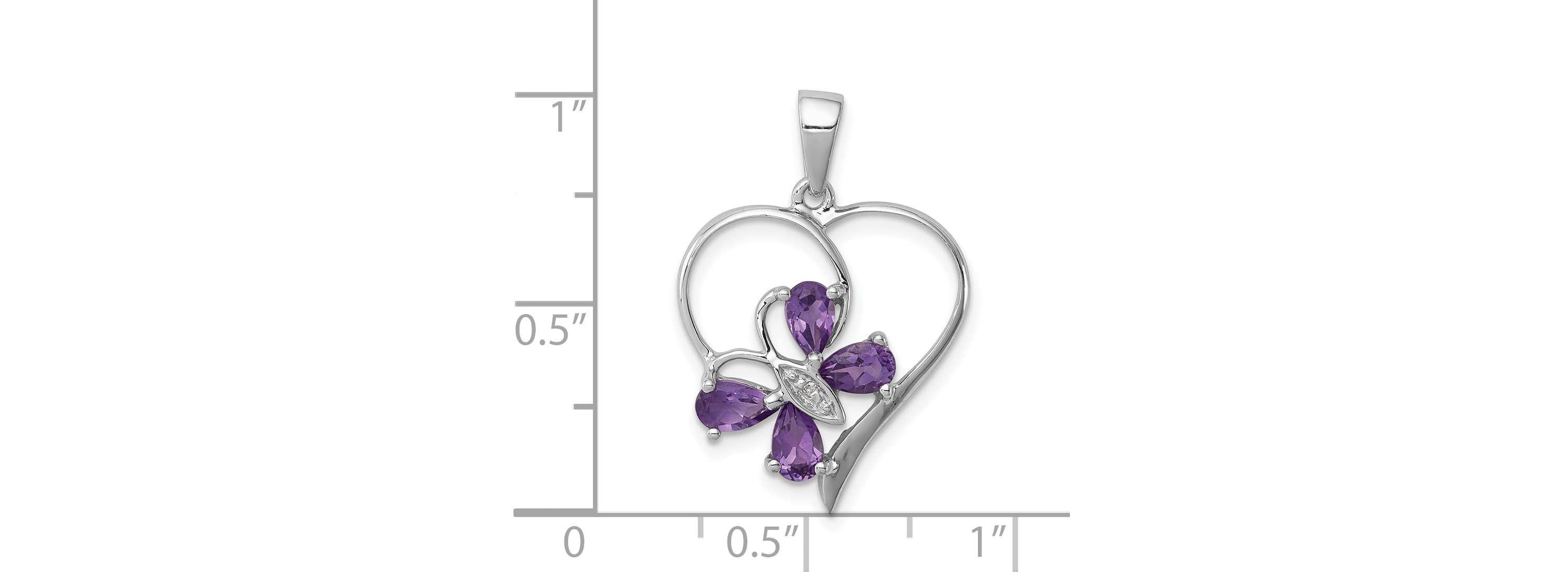 3/4 ct. t.w. Amethyst and 0.003 ct. t.w. Diamond Butterfly Heart Pendant in Rhodium-plated Sterling Silver