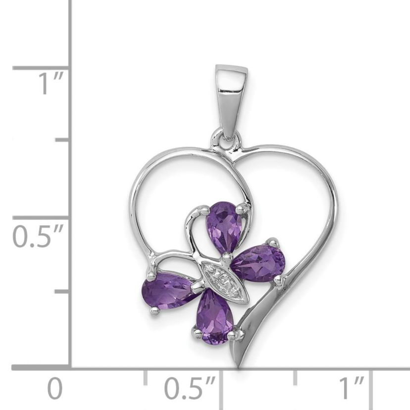 3/4 ct. t.w. Amethyst and 0.003 ct. t.w. Diamond Butterfly Heart Pendant in Rhodium-plated Sterling Silver