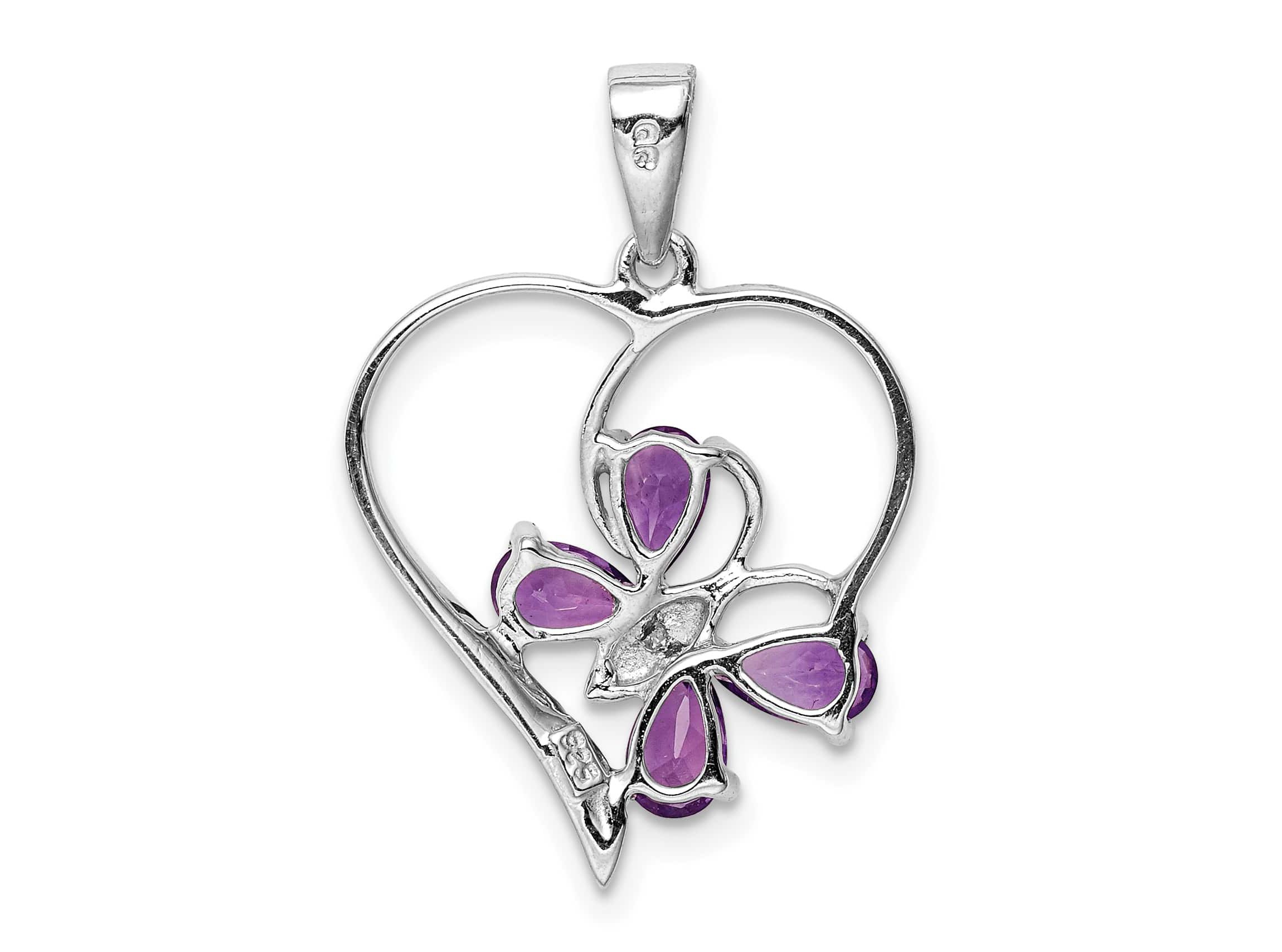 3/4 ct. t.w. Amethyst and 0.003 ct. t.w. Diamond Butterfly Heart Pendant in Rhodium-plated Sterling Silver