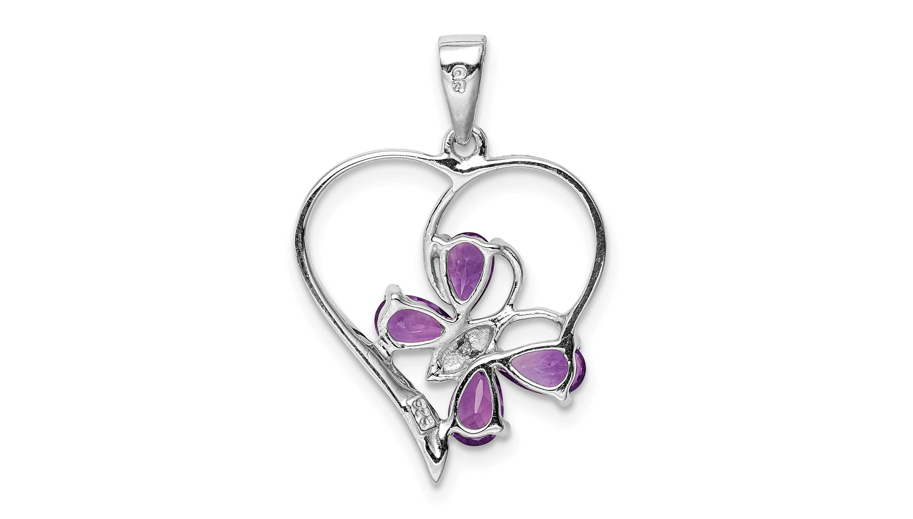 3/4 ct. t.w. Amethyst and 0.003 ct. t.w. Diamond Butterfly Heart Pendant in Rhodium-plated Sterling Silver