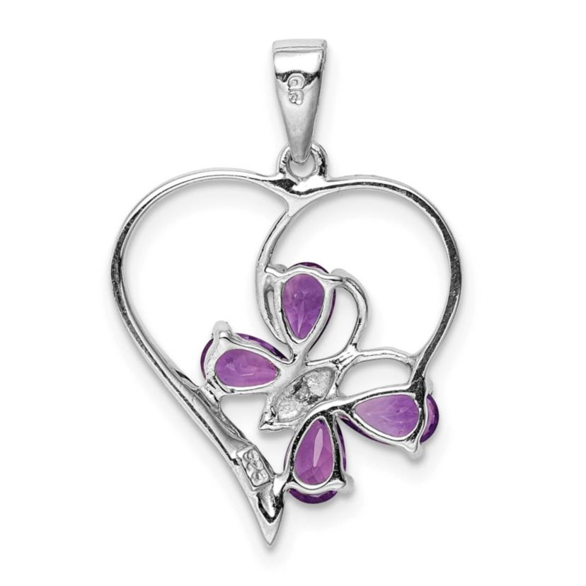 3/4 ct. t.w. Amethyst and 0.003 ct. t.w. Diamond Butterfly Heart Pendant in Rhodium-plated Sterling Silver