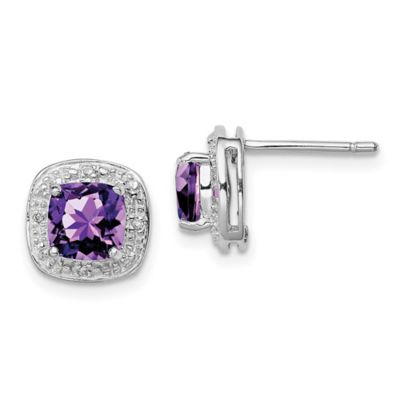 Belk & Co 1.8 ct. t.w. Amethyst and Diamond Accent Post Earrings in Rhodium-plated Sterling Silver, Purple