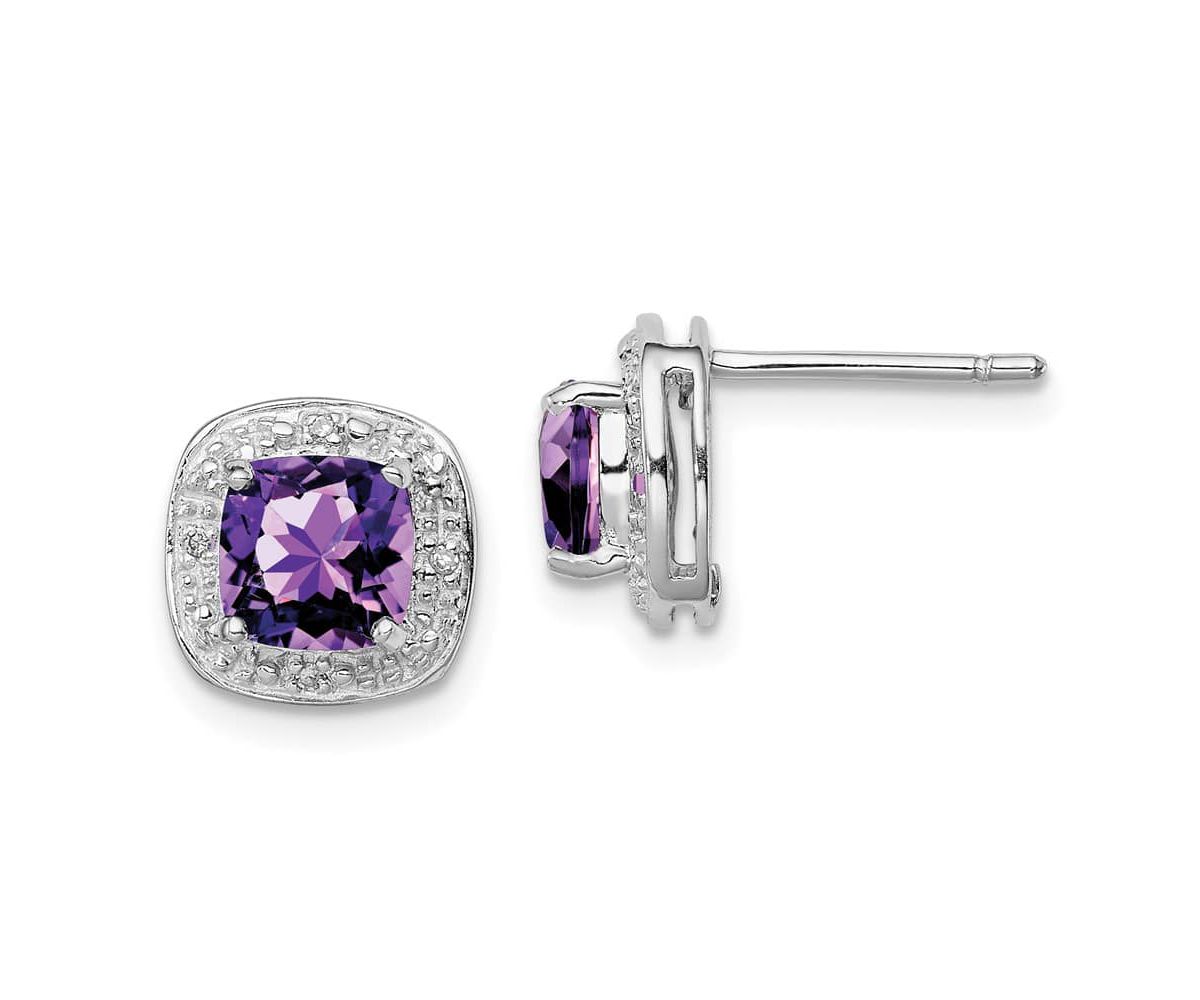 1.8 ct. t.w. Amethyst and Diamond Accent Post Earrings in Rhodium-plated Sterling Silver