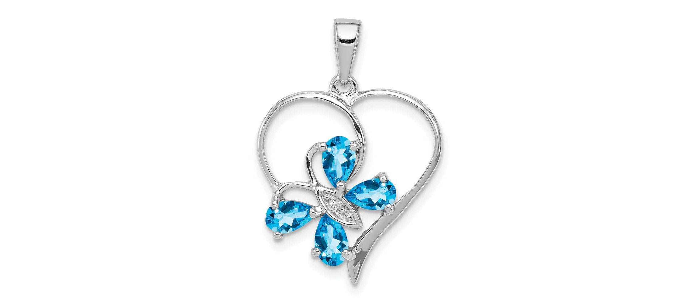 1 ct. t.w. Swiss Blue Topaz and 0.003 ct. t.w. Diamond Butterfly Heart Pendant in Rhodium-plated Sterling Silver