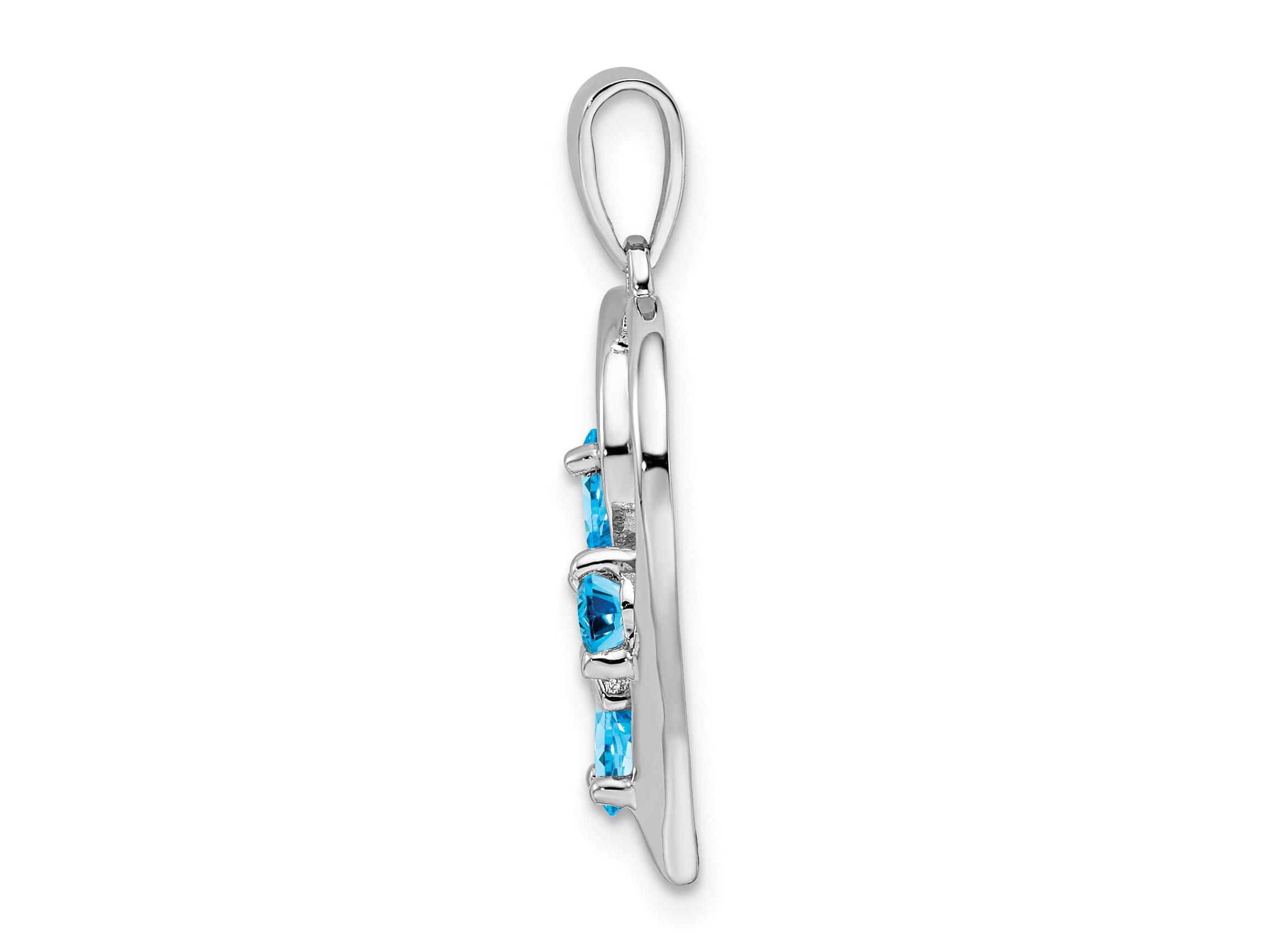 1 ct. t.w. Swiss Blue Topaz and 0.003 ct. t.w. Diamond Butterfly Heart Pendant in Rhodium-plated Sterling Silver