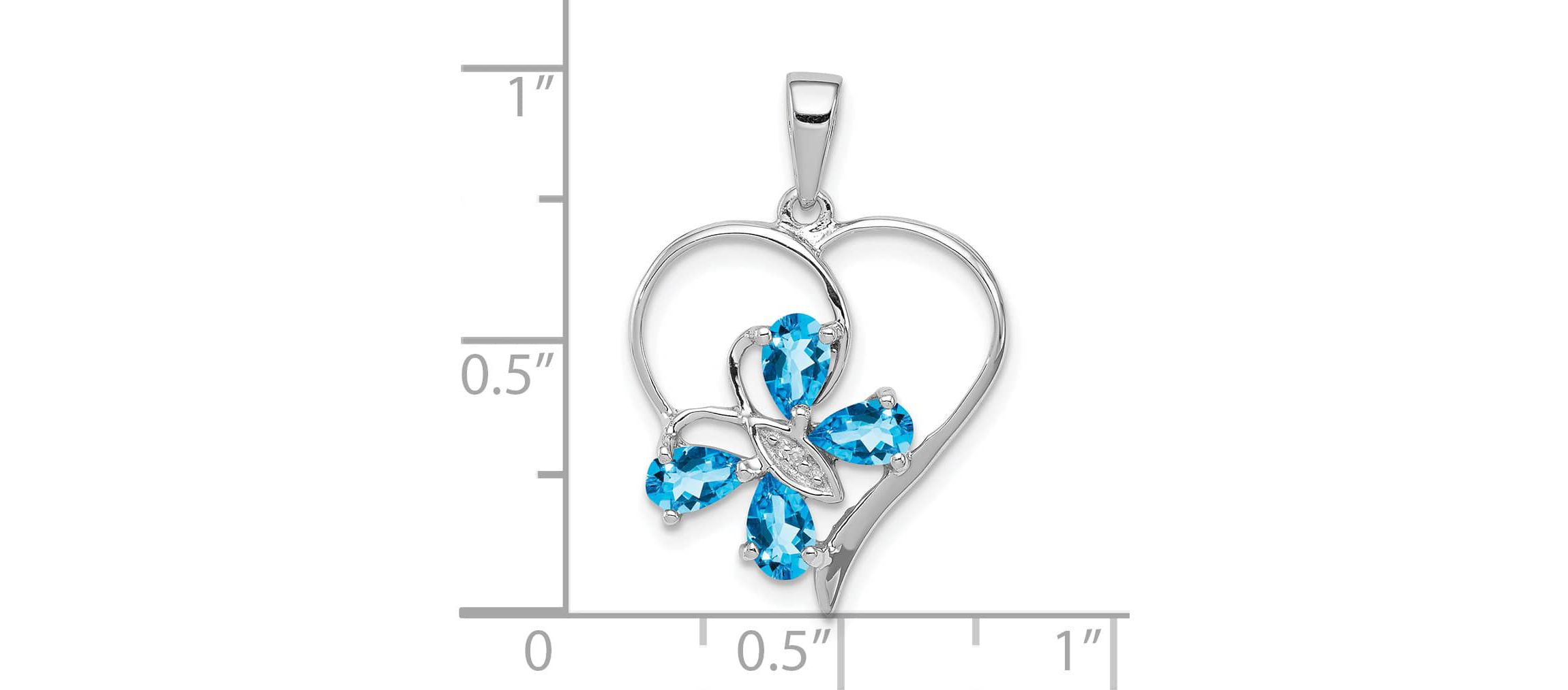1 ct. t.w. Swiss Blue Topaz and 0.003 ct. t.w. Diamond Butterfly Heart Pendant in Rhodium-plated Sterling Silver