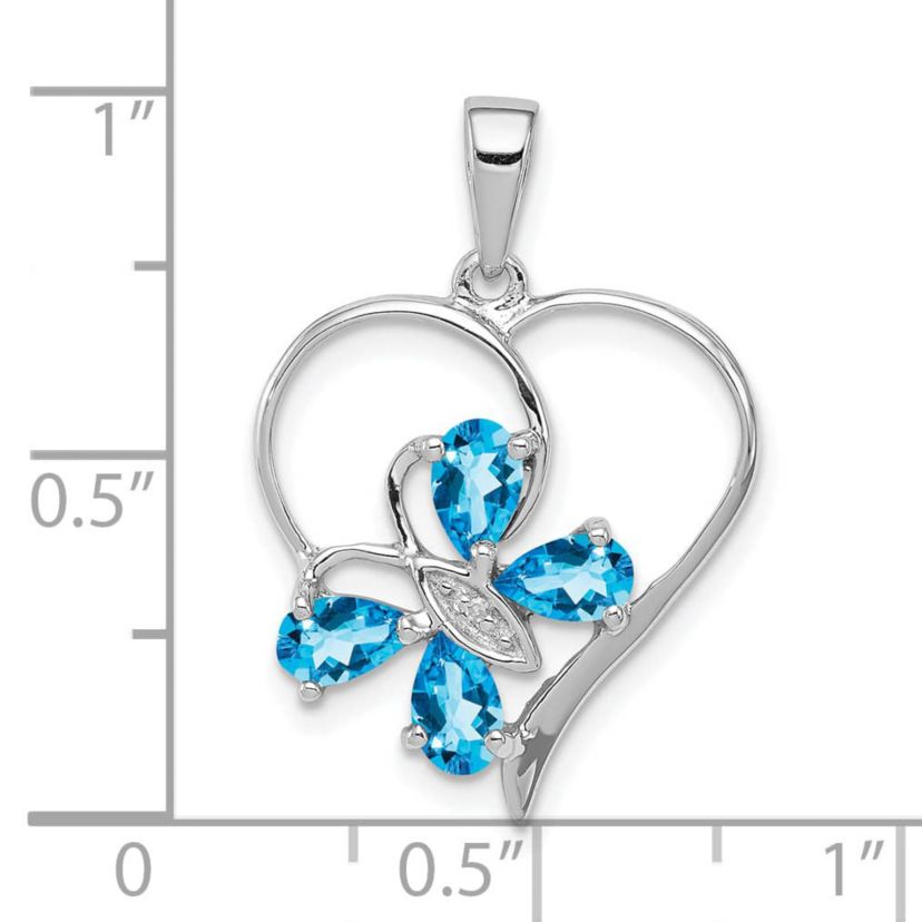 1 ct. t.w. Swiss Blue Topaz and 0.003 ct. t.w. Diamond Butterfly Heart Pendant in Rhodium-plated Sterling Silver