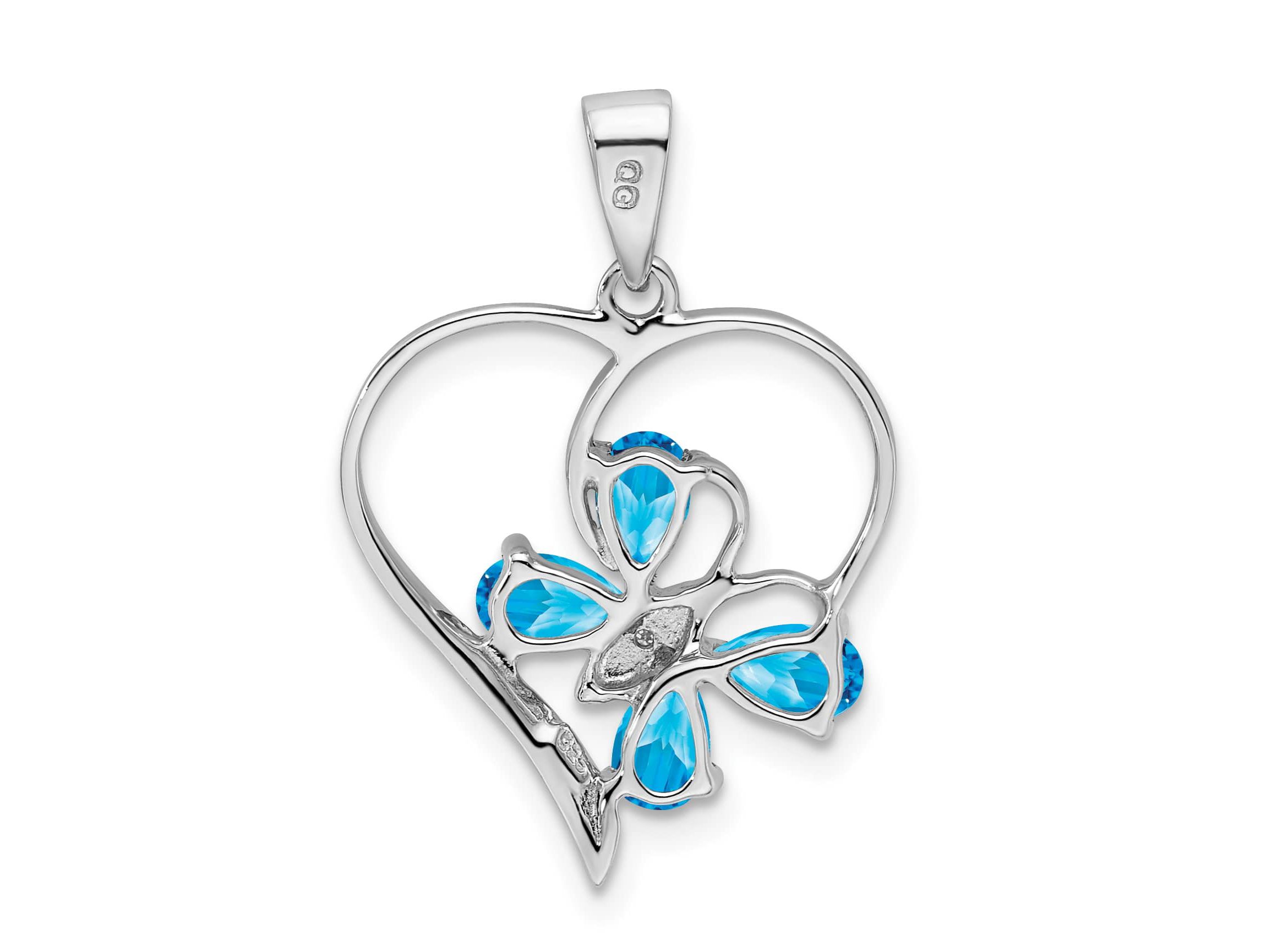 1 ct. t.w. Swiss Blue Topaz and 0.003 ct. t.w. Diamond Butterfly Heart Pendant in Rhodium-plated Sterling Silver