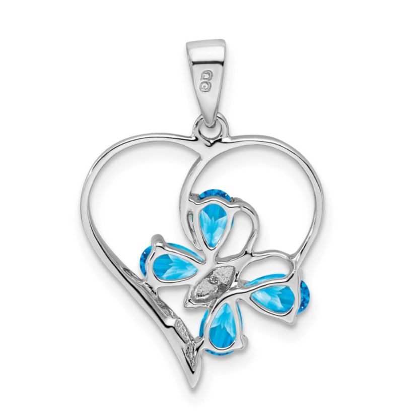 1 ct. t.w. Swiss Blue Topaz and 0.003 ct. t.w. Diamond Butterfly Heart Pendant in Rhodium-plated Sterling Silver