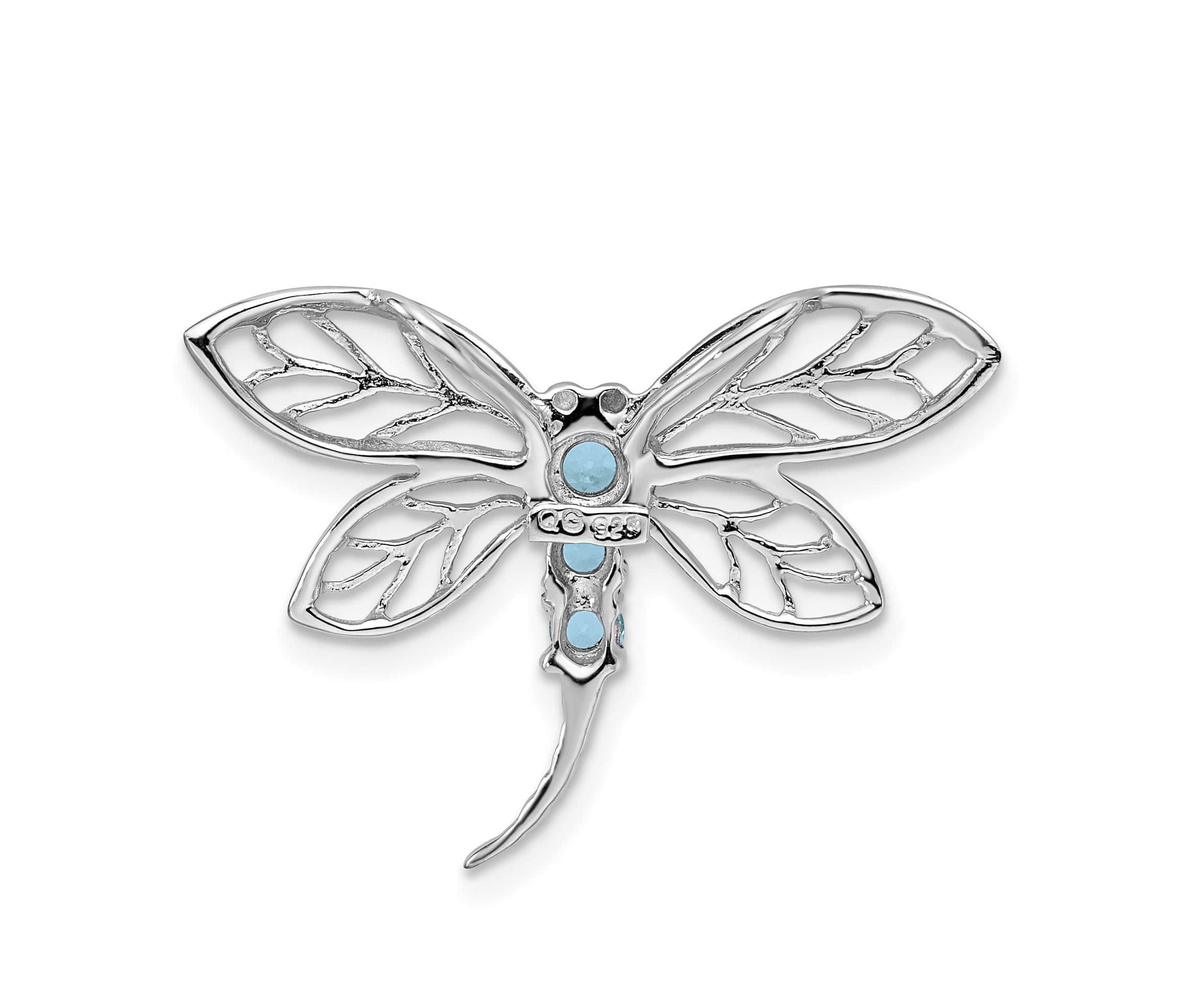 1/5 ct. t.w. Light Swiss Blue Topaz Dragonfly Pendant in Rhodium-plated Sterling Silver