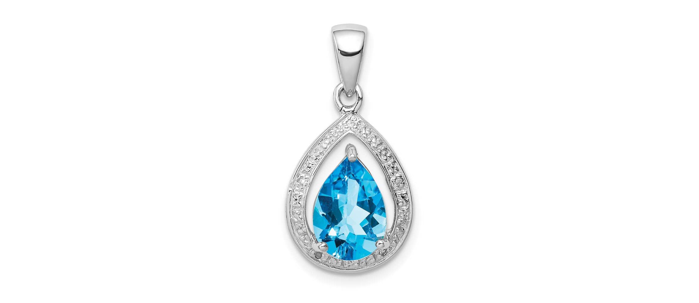 2.4 ct. t.w. Light Swiss Blue Topaz and  0.02 ct. t.w. Diamond Pendant in Rhodium-plated Sterling Silver