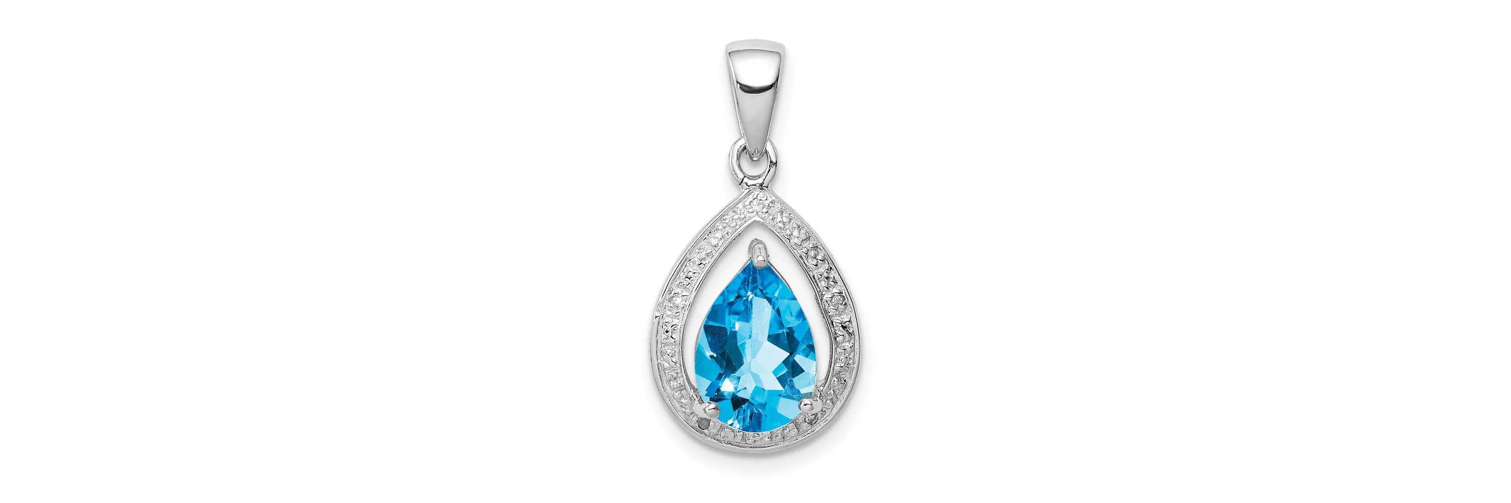 2.4 ct. t.w. Light Swiss Blue Topaz and  0.02 ct. t.w. Diamond Pendant in Rhodium-plated Sterling Silver