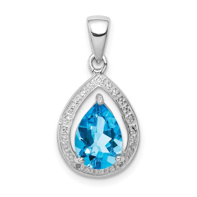 2.4 ct. t.w. Light Swiss Blue Topaz and  0.02 ct. t.w. Diamond Pendant in Rhodium-plated Sterling Silver