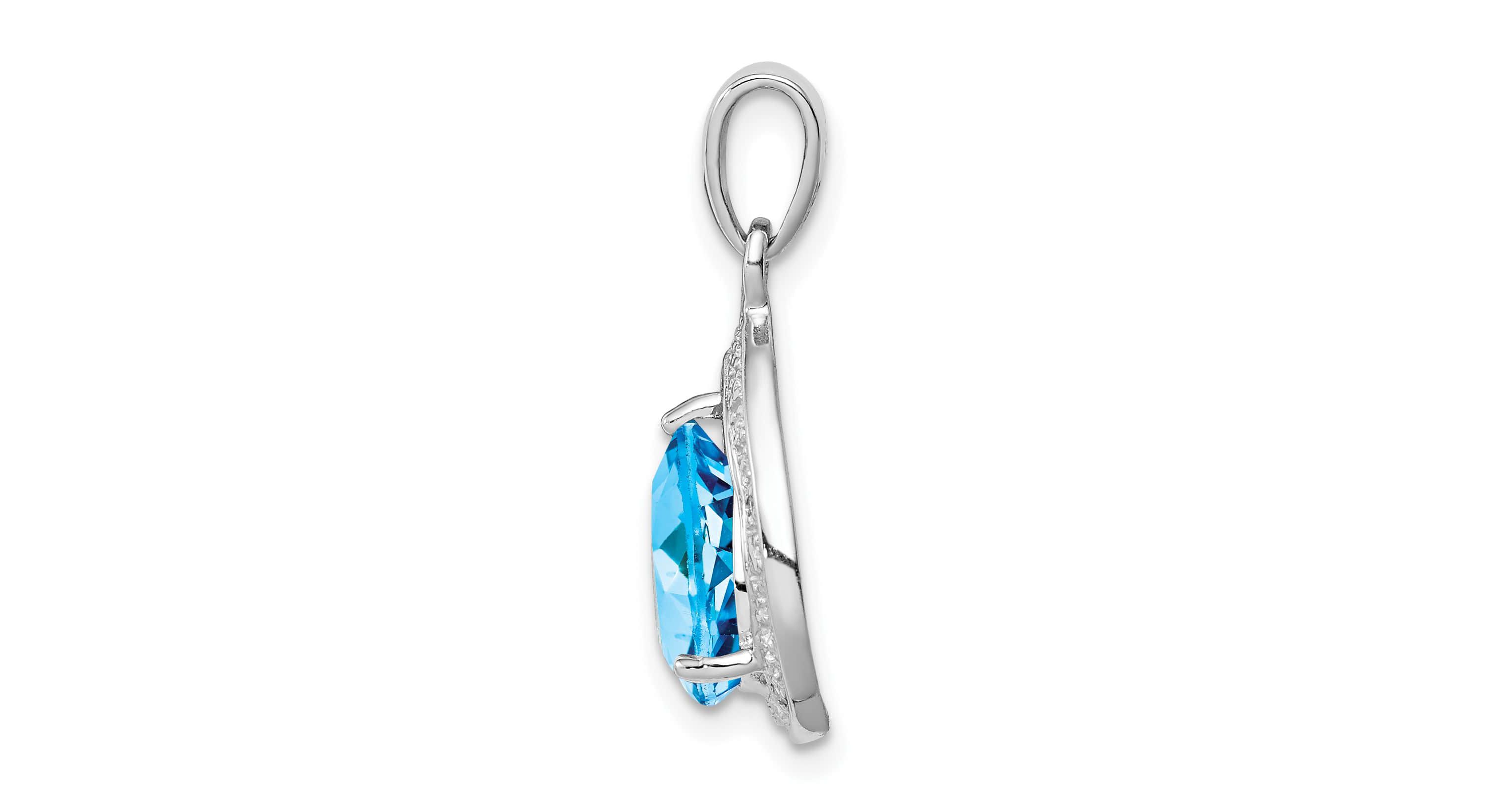 2.4 ct. t.w. Light Swiss Blue Topaz and  0.02 ct. t.w. Diamond Pendant in Rhodium-plated Sterling Silver